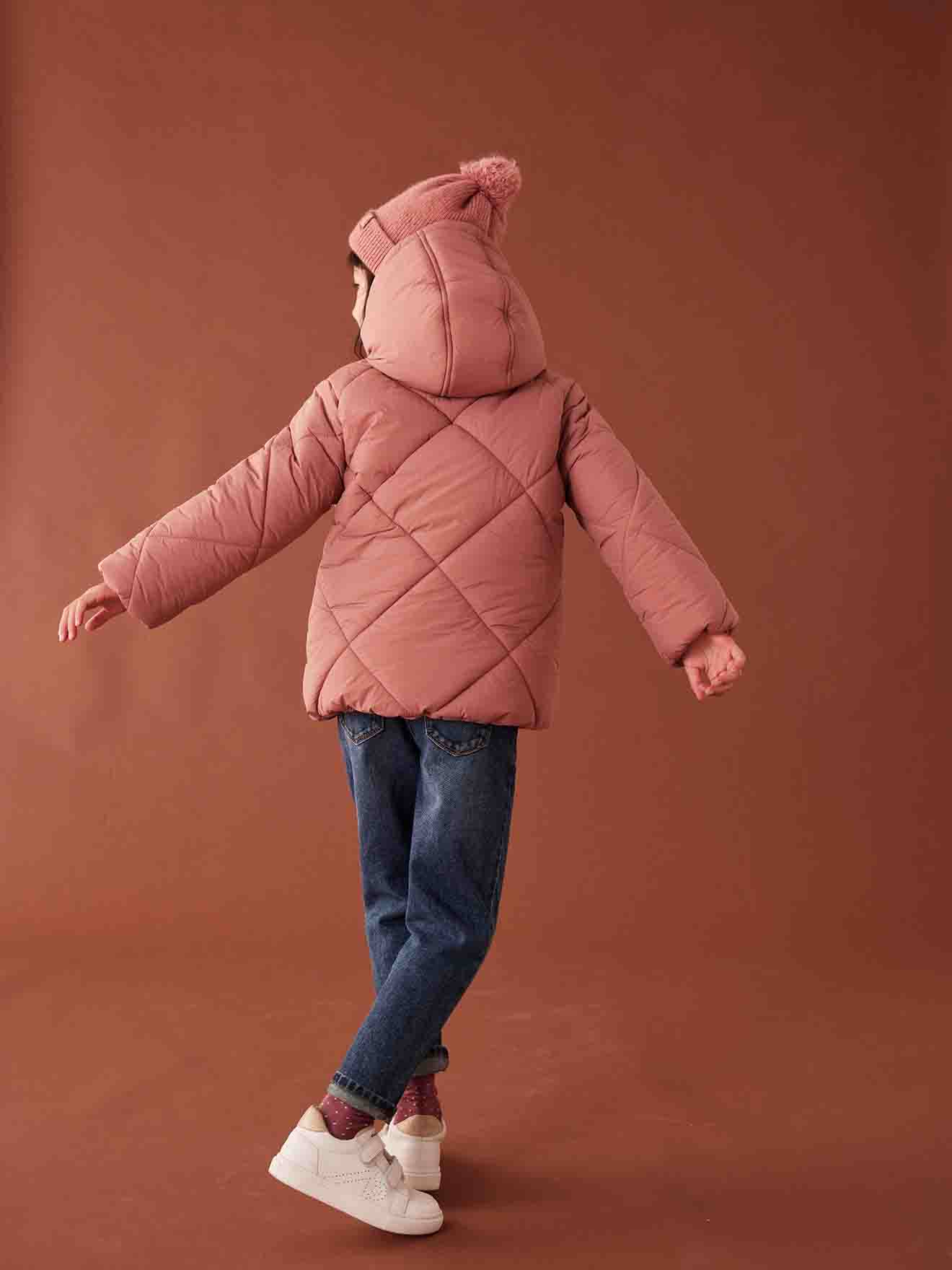 Vertbaudet Mädchen Kapuzen-Steppjacke mit Teddyfleece-Futter, Wattierung Recycling-Polyester - blush