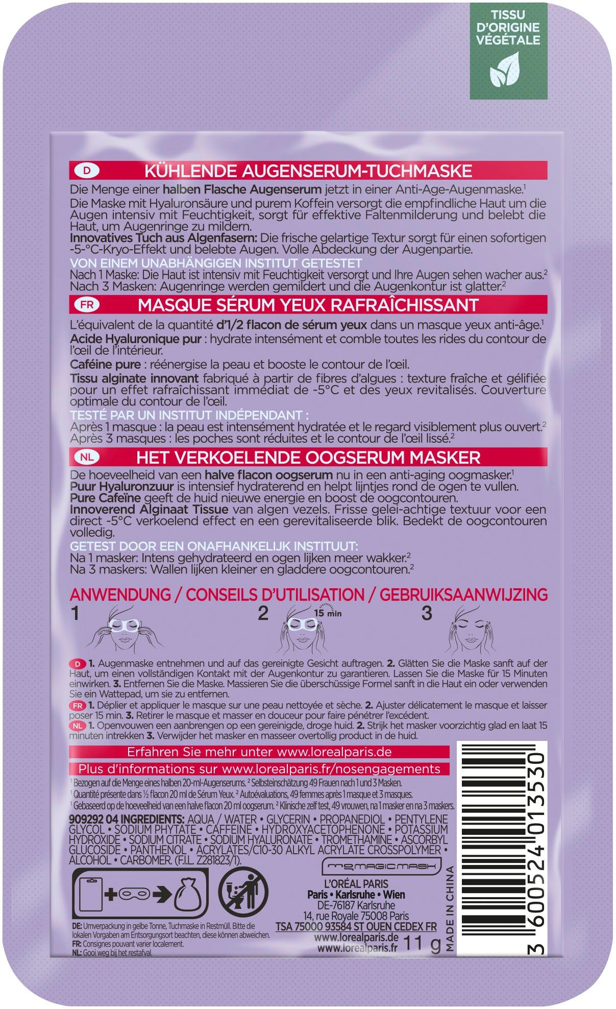 L'ORÉAL PARIS Augenmaske Revitalift Filler Augen Tuchmaske