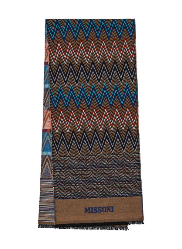 MISSONI, Schal, Schurwolle, braun-blau gemustert