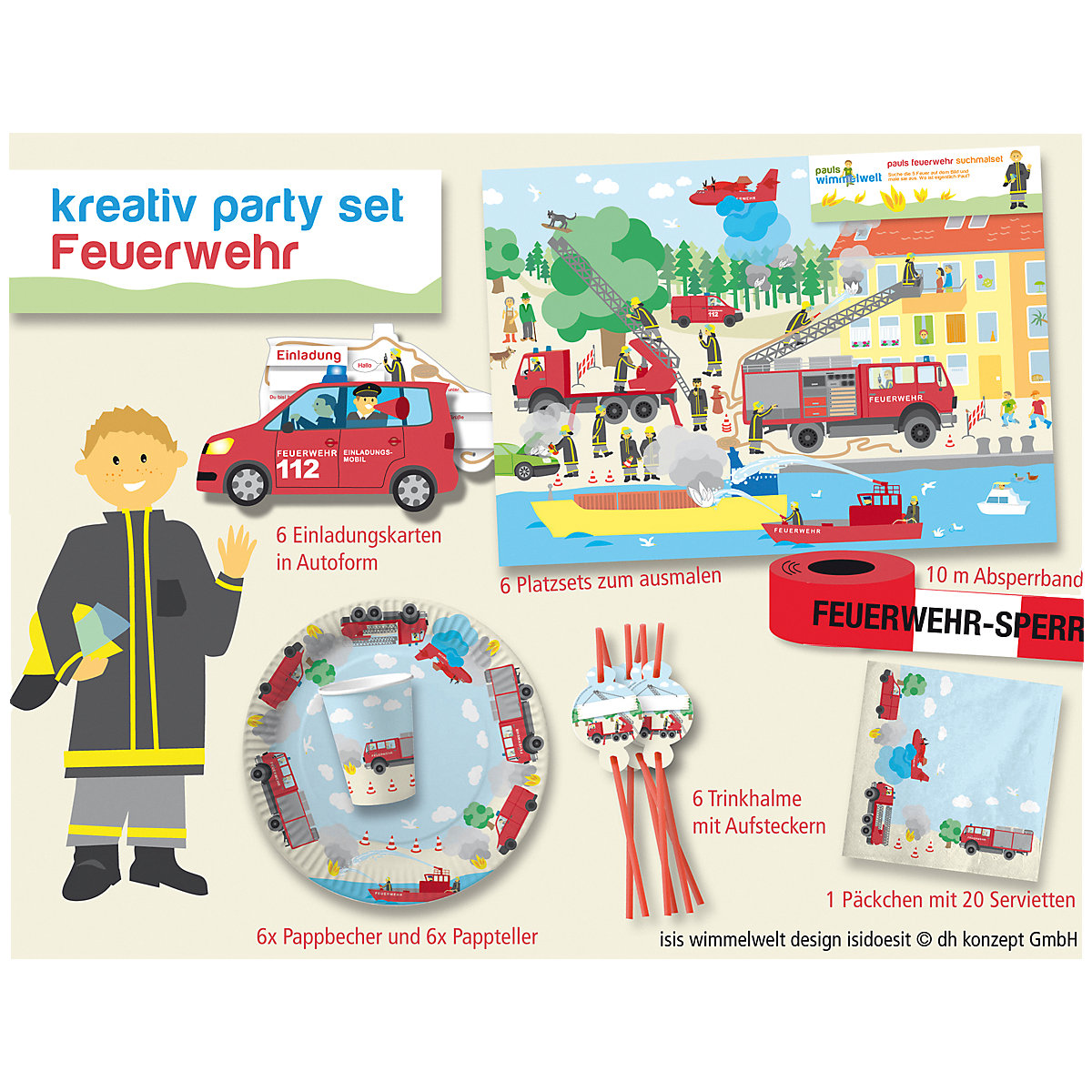 Partyset Feuerwehr, 51-tlg.