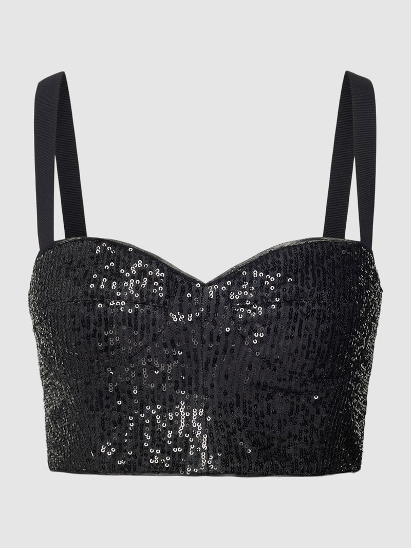 Crop Top mit Paillettenbesatz in schwarz