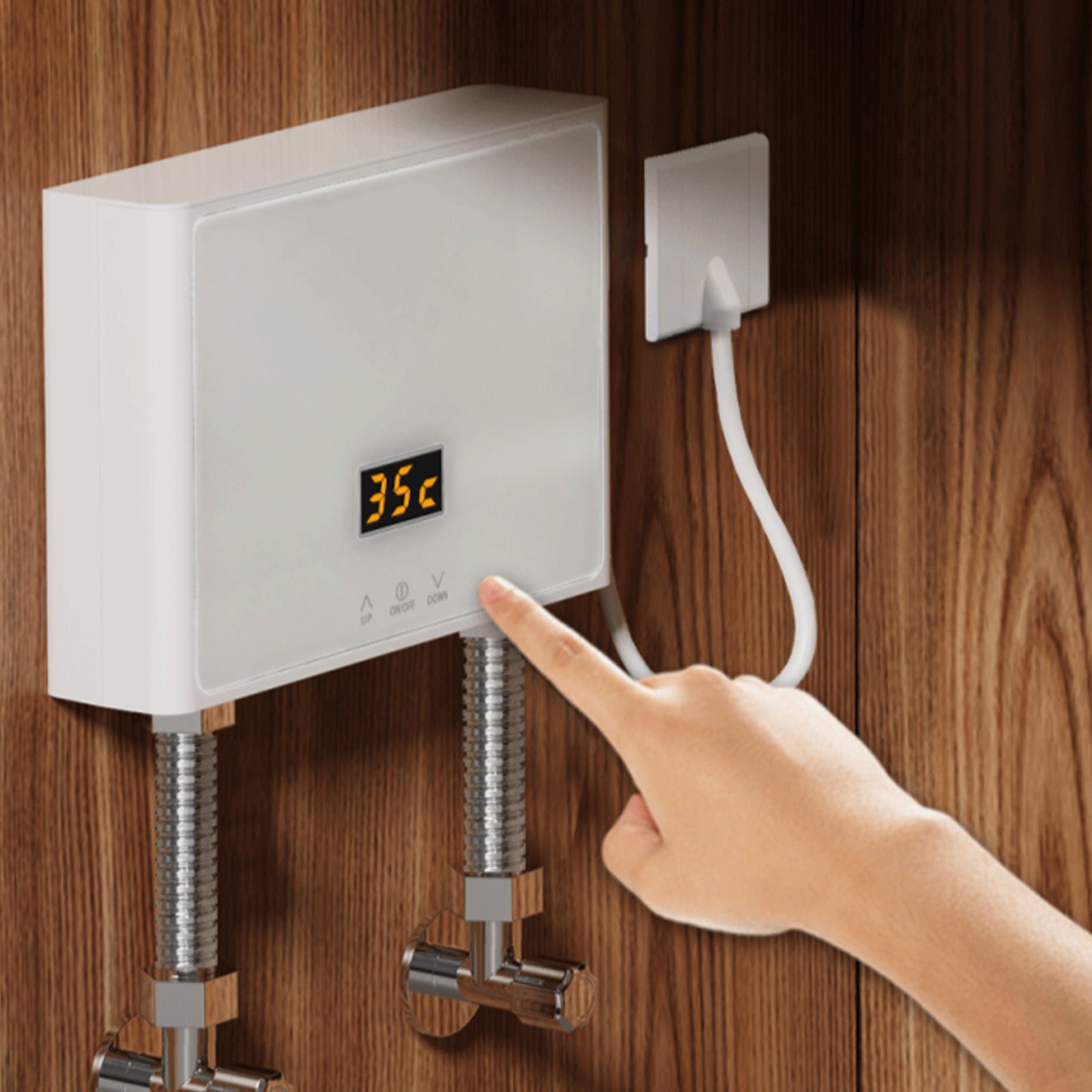 TWSOUL Durchlauferhitzer Mini Durchlauferhitzer Tankless mit LED Digitalanzeige Panel, Temperaturauswahl 28-55 ℃, spart Strom