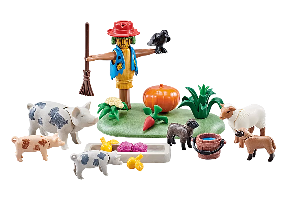 Fleckschweine und Schafe