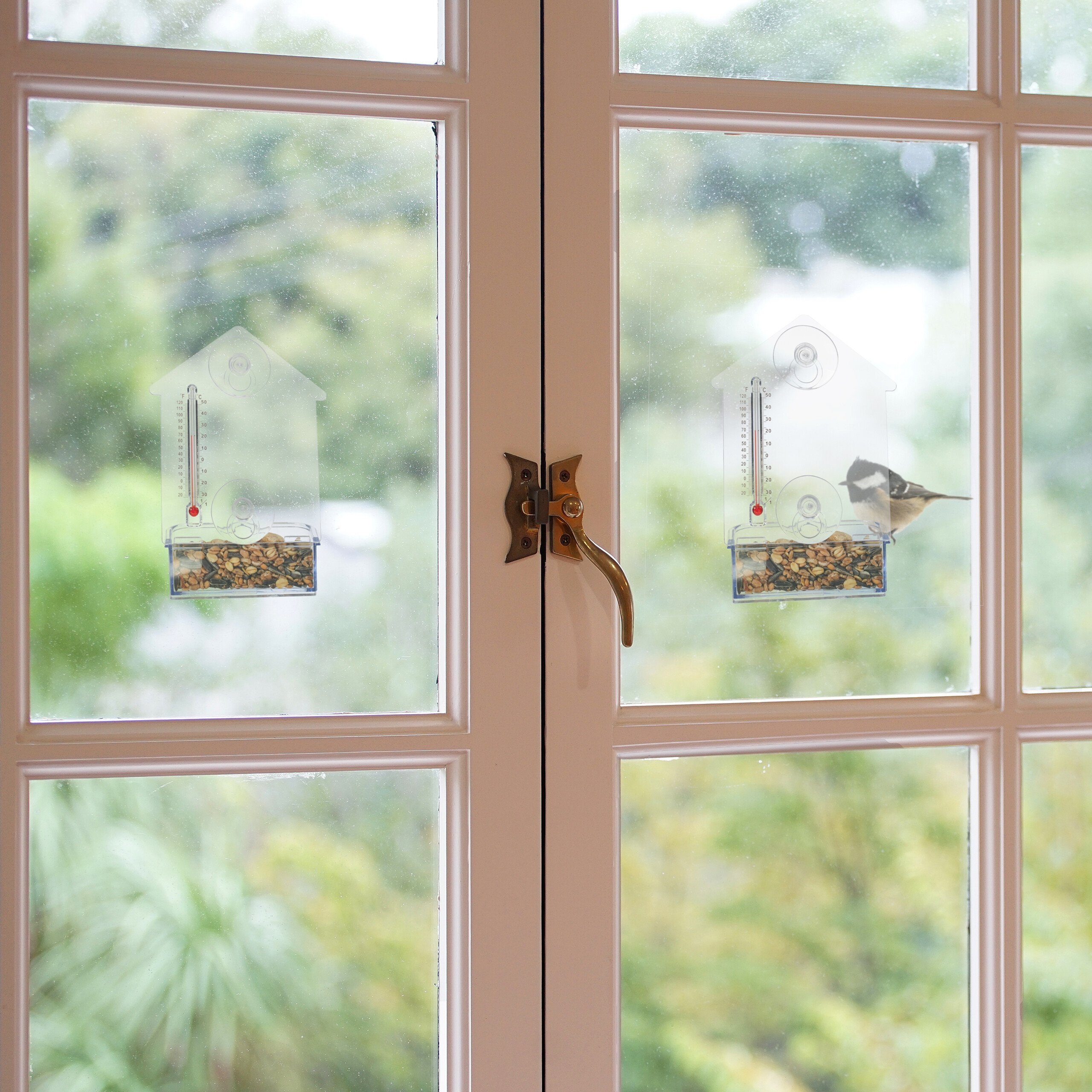 relaxdays Vogelhaus Fenster-Vogelfutterhaus mit Thermometer