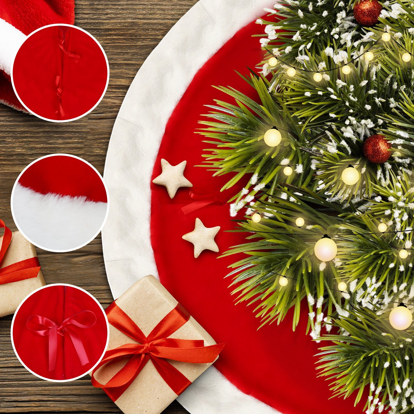 Salcar Weihnachtsbaumdecke Baumteppich Weihnachten WeihnachtsdekoBaumrock Rund Plüsche Rot Weiß, Weihnachtsbaumdecke, Christbaumschmuck, Christbaumdecke für Geschenke