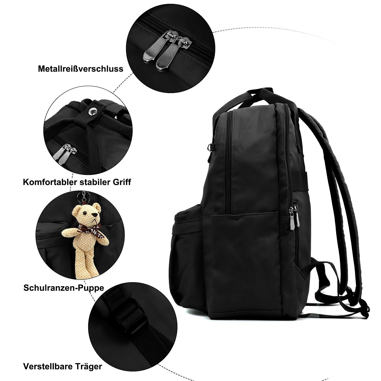 TAN.TOMI Schulrucksack Schulrucksäcke Mädchen Jungen & Kinder Damen Herren, mit laptopfach für 15 Zoll Notebook, wasserdichte Schultasche