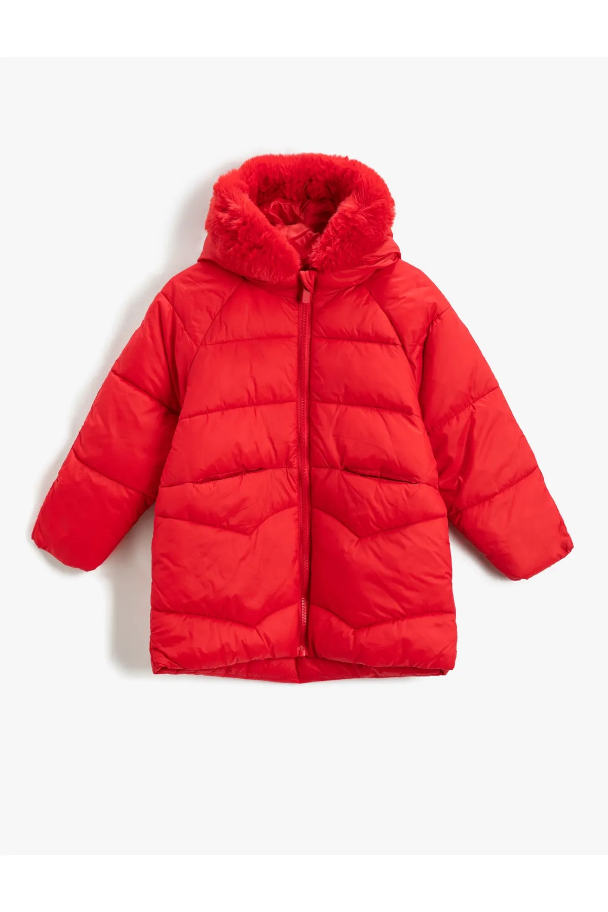 Koton  Lange Pufferjacke mit Kunstpelzdetail an der Kapuze