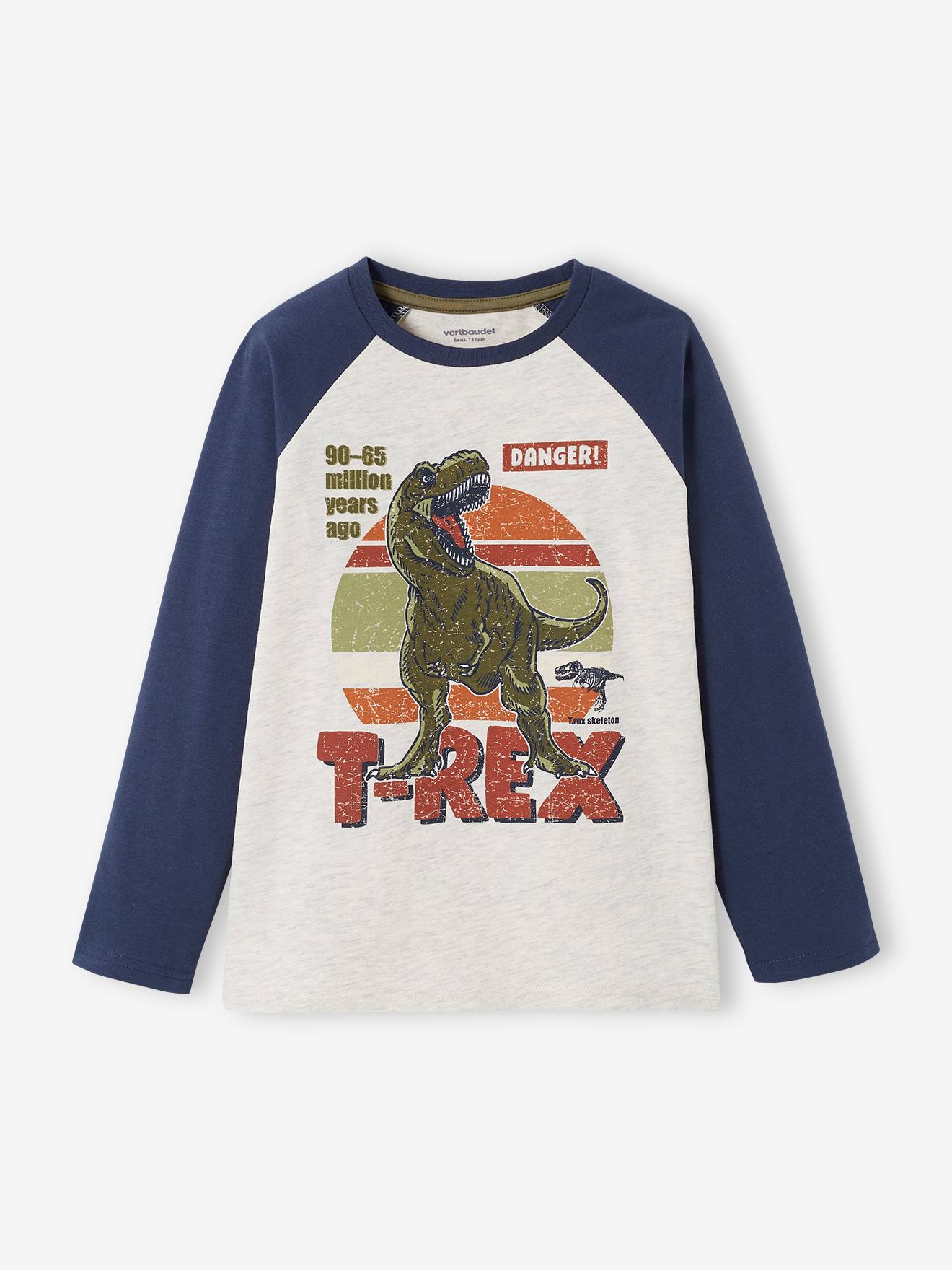T-shirt motif graphique garçon manches raglan gris chiné