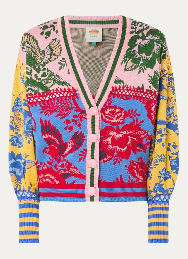 Farm Rio  Fijngebreid vest met bloemenprint en opengewerkt detail