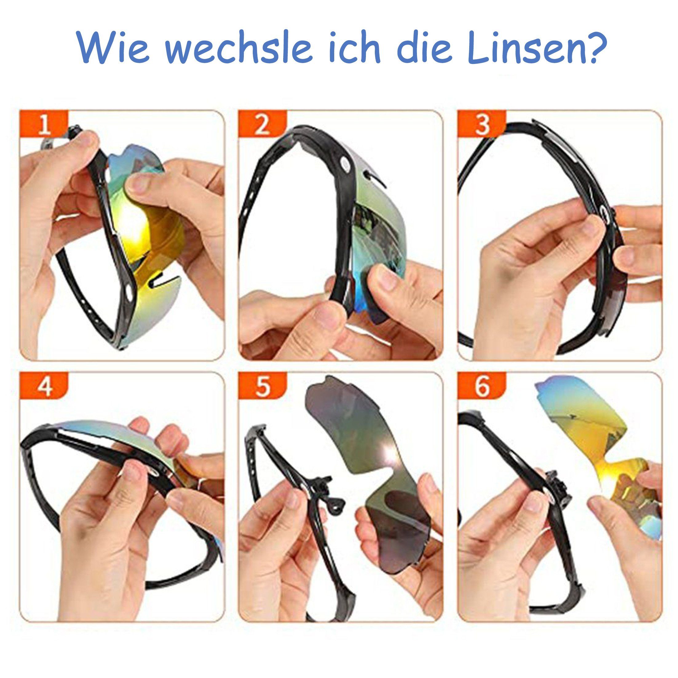 KINSI Fahrradbrille Radsportbrille, polarisierte Sonnenbrille, Sportbrille, Radsportbrille, UV-400-Schutz für Männer und Frauen mit 4 austauschbaren Gläsern
