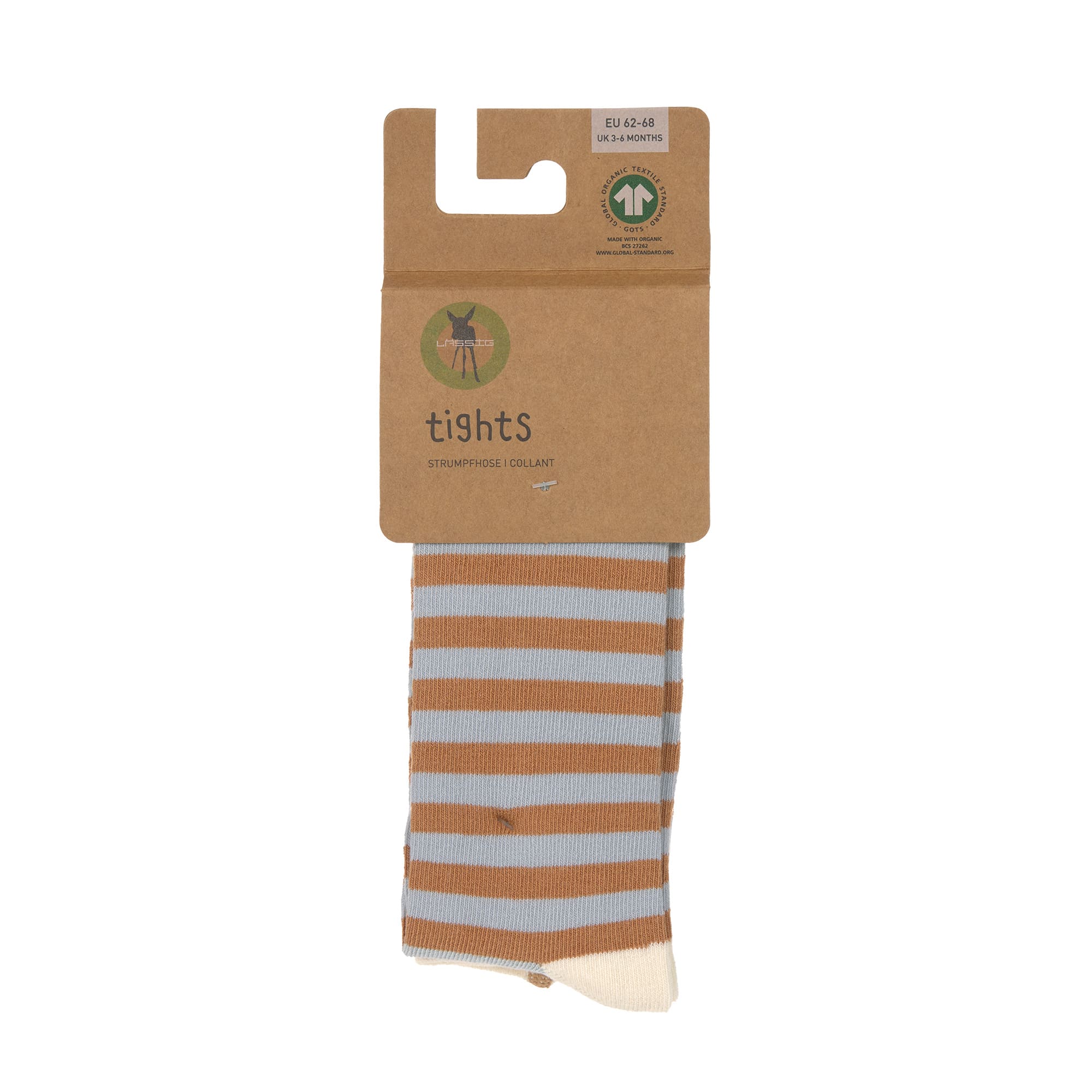 Strumpfhose GOTS - Tights, Streifen Hellblau Karamell