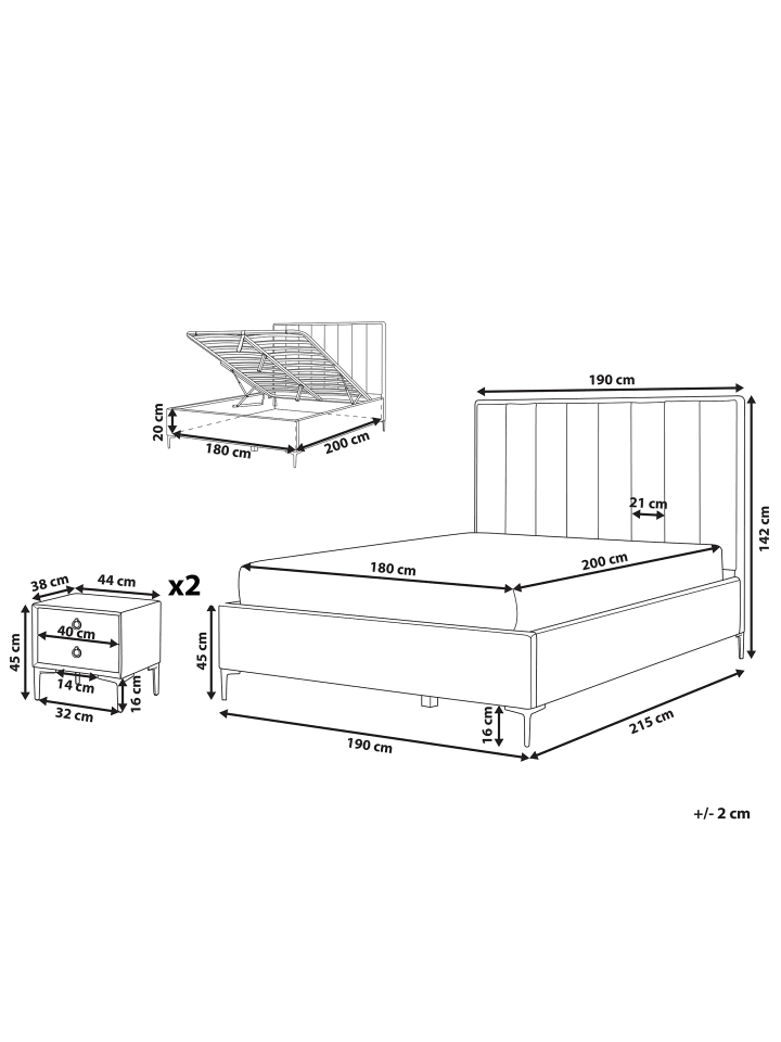 Beliani Schlafzimmer Set SEZANNE in Grau/Schwarz - (W) 190 x (H) 142 x (L) 215 cm günstig kaufen onesize