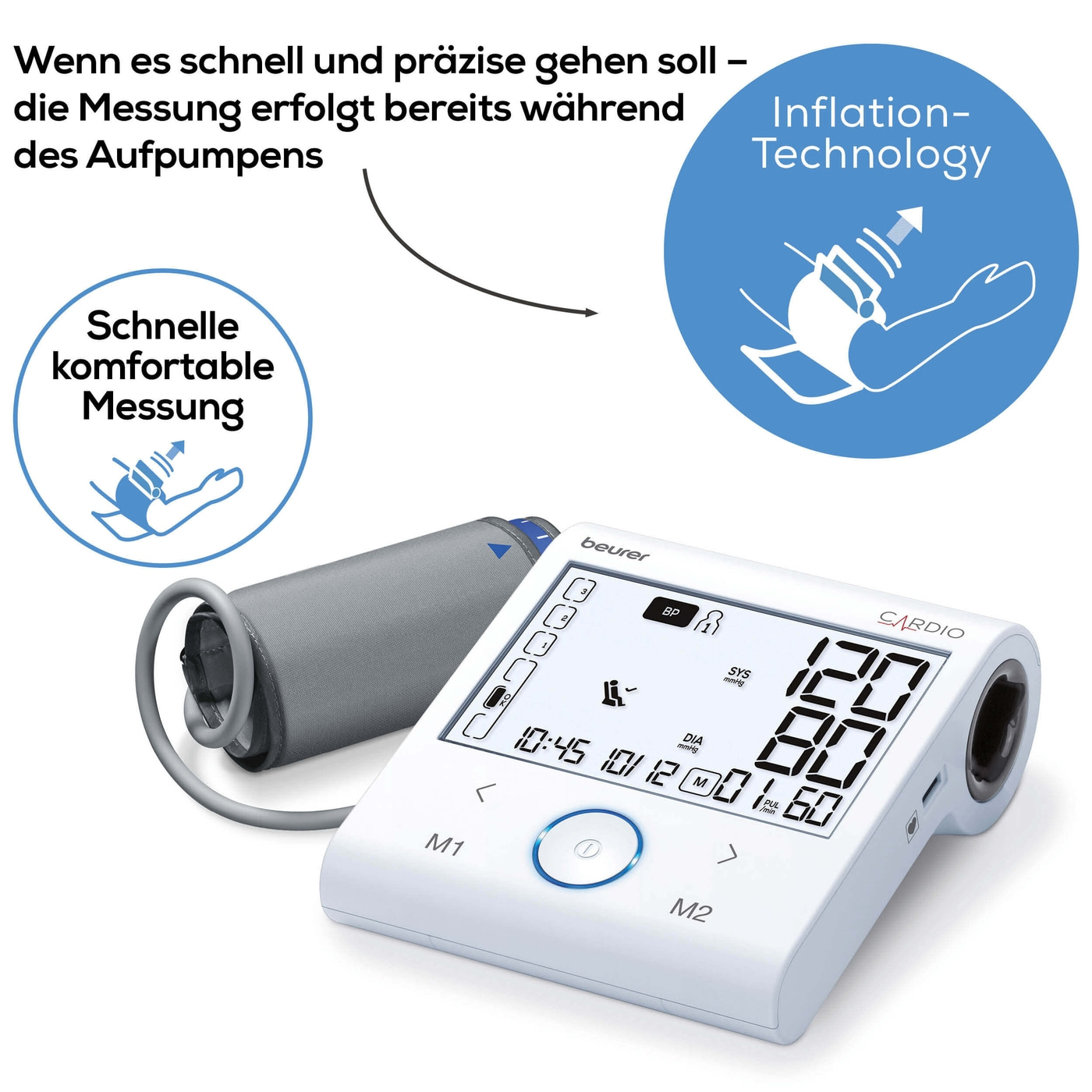 Beurer Blutdruckmessgerät mit EKG-Funktion BM 96 Cardio-Bluetooth® Oberarm-Blutdruckmessgerät mit EKG-Stick & Cardio-App-Anbindung
