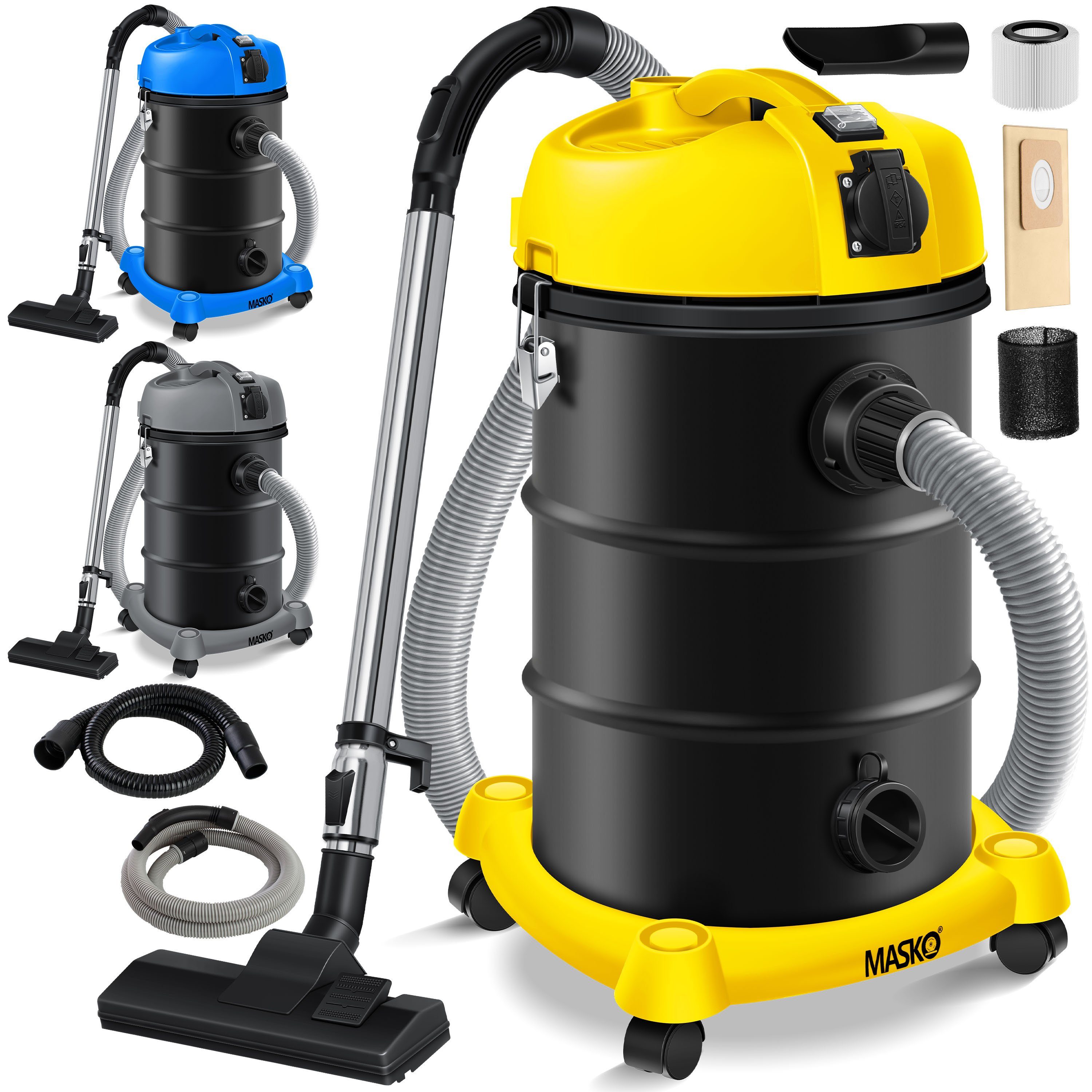 MASKO Industriesauger, 2300 W, 6IN1 Industriestaubsauger Staubsauger Nass Trocken Sauger