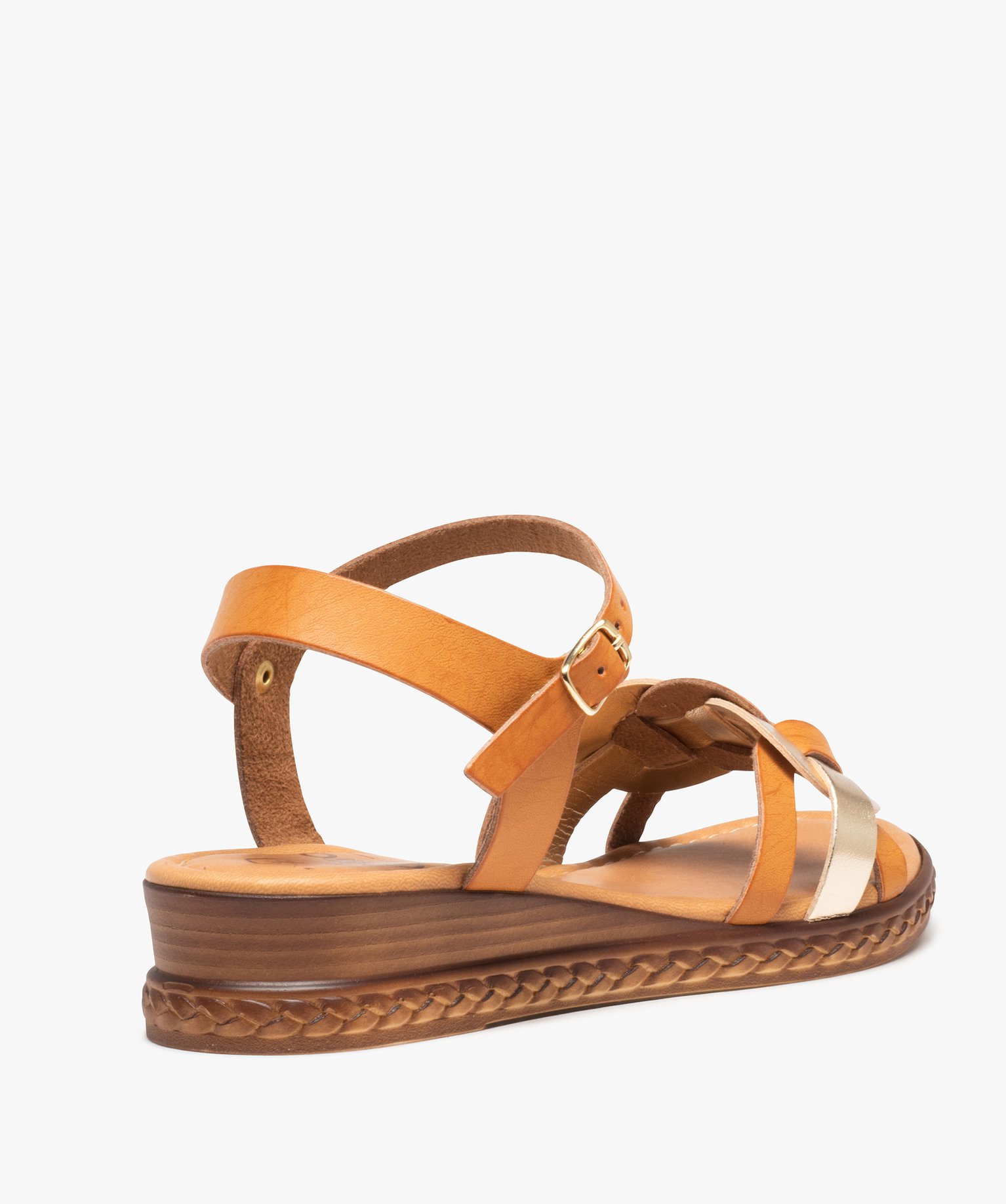 Sandales femme avec brides bicolore et semelle compensée or | GEMO