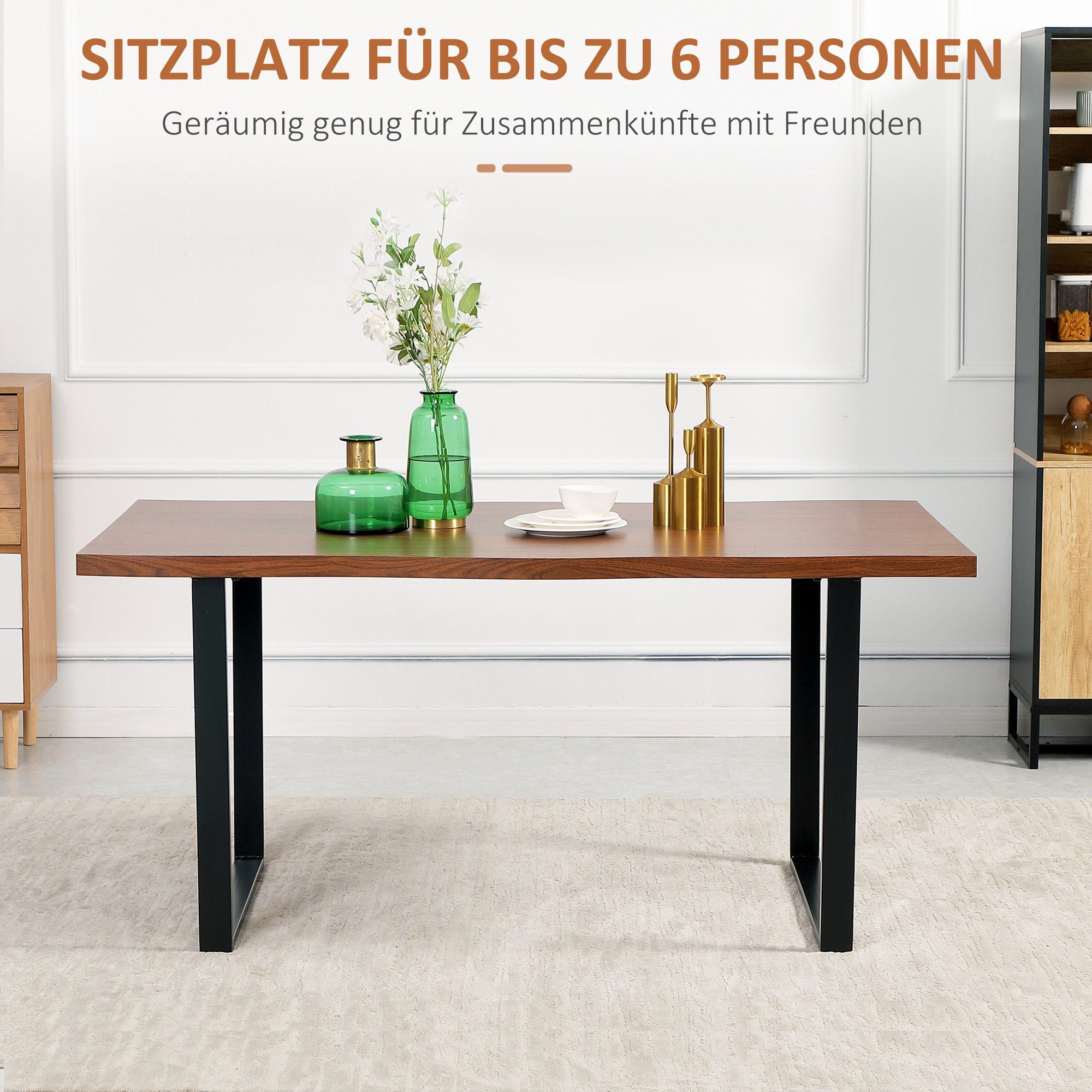HOMCOM Esstisch Küchentisch im Industrie-Design, Braun + Schwarz (Küchentisch, 1-St., Esszimmertisch), mit rutschfeste Fußpads