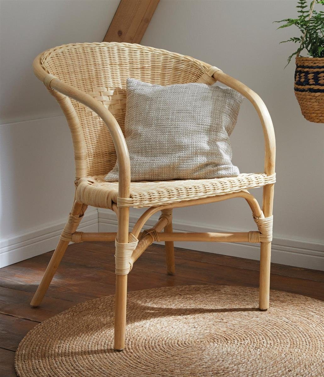 Dekoleidenschaft Rattanstuhl Rattansessel, natur lackiert, 4 verschiedene Modelle, Korbsessel, Balkonmöbel mit Komfort Sitzhöhe, Cocktailsessel, Gartenmöbel