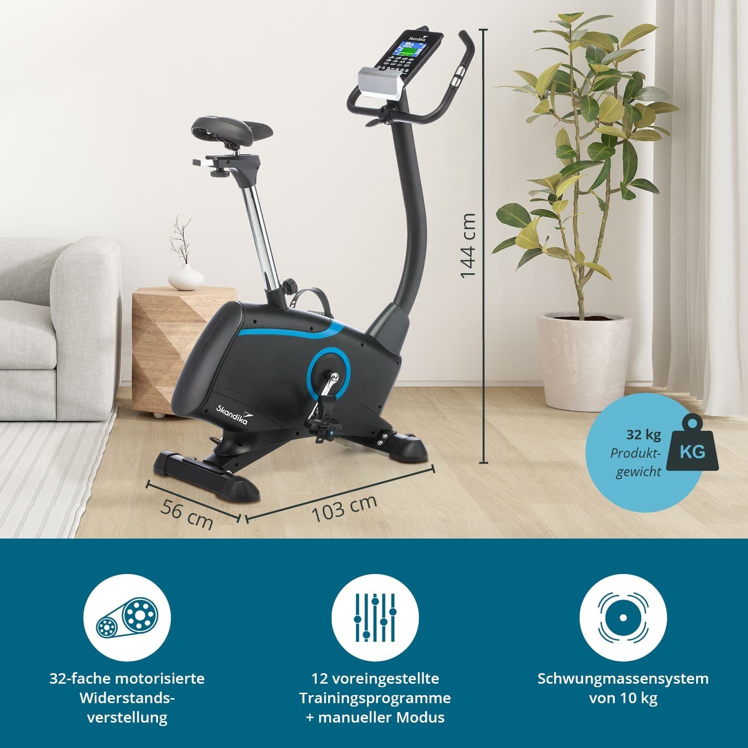 Skandika Ergometer Cardio Bike Atlantis Heimtrainer mit App Steuerung, Bluetooth, 32 Stufen, geräuscharm, Transportrollen, bis 150kg