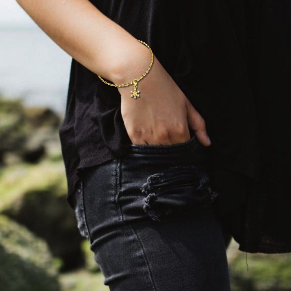 Limana Charm-Einhänger Schneeflocke echt 925 Sterling Silber Gold Anhänger, Stern mit Karabiner für Armband Kette Bettelarmband