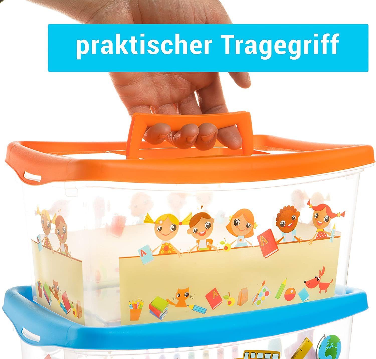 Centi Spielzeugtruhe Aufbewahrungsbox Kinder, Aufbewahrungsbox mit Deckel Kinder (3 St., 4L, 29L x 19.3B x 13H cm), um Spielzeug, Bücher und Kleidung aufzubewahren und zu organisieren