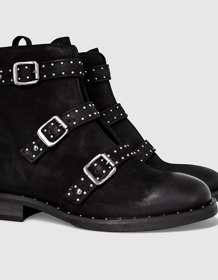 Rangers en cuir noir 4 boucles et clous bijoux fille