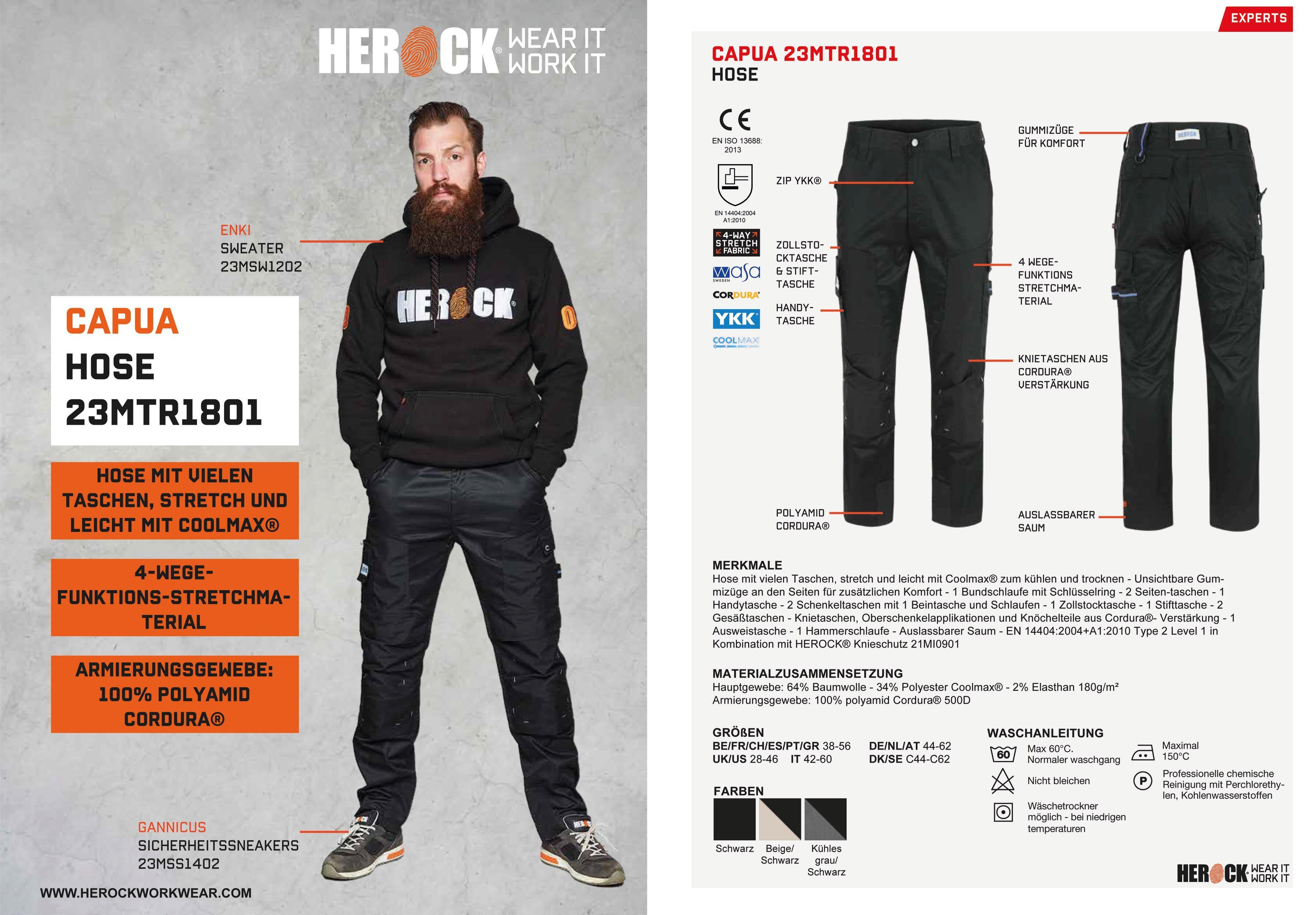 Herock Arbeitshose Capua Hose Viele Taschen, Stretch, leicht mit Coolmax® -Techn.; mehrere Farben