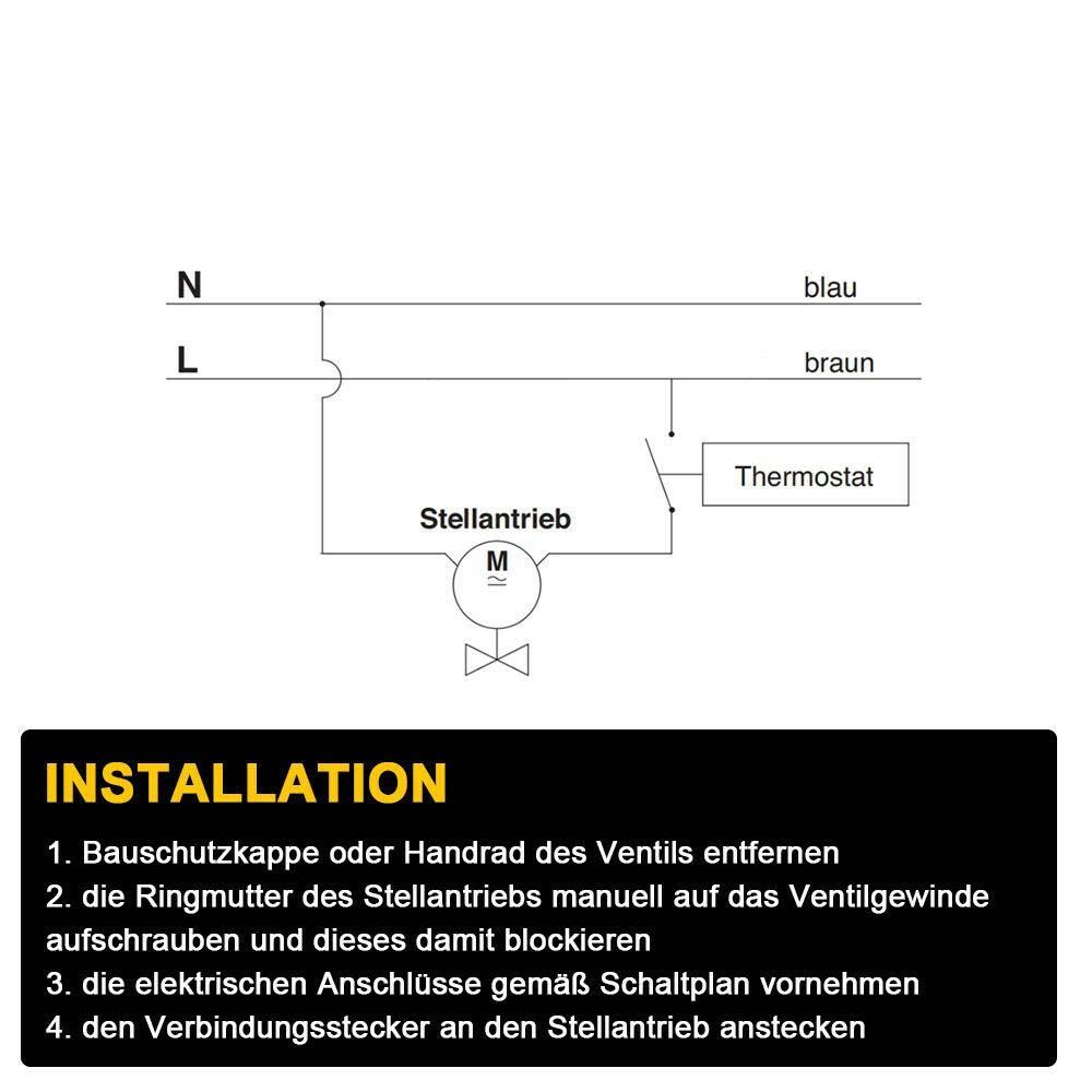 XERSEK Heizkörperthermostat Stellantrieb Fußbodenheizung Thermischer Thermot Stellmotor Heimeier, 230V ; inkl. Adapter stromlos geschlossen NC M30 x 1,5