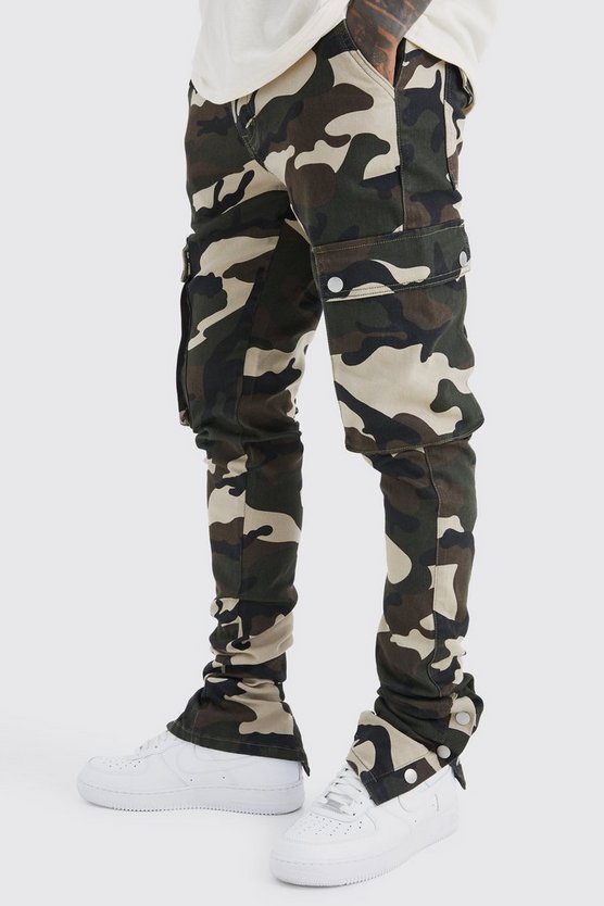 Skinny Camouflage Cargo-Hose mit Druckknöpfen