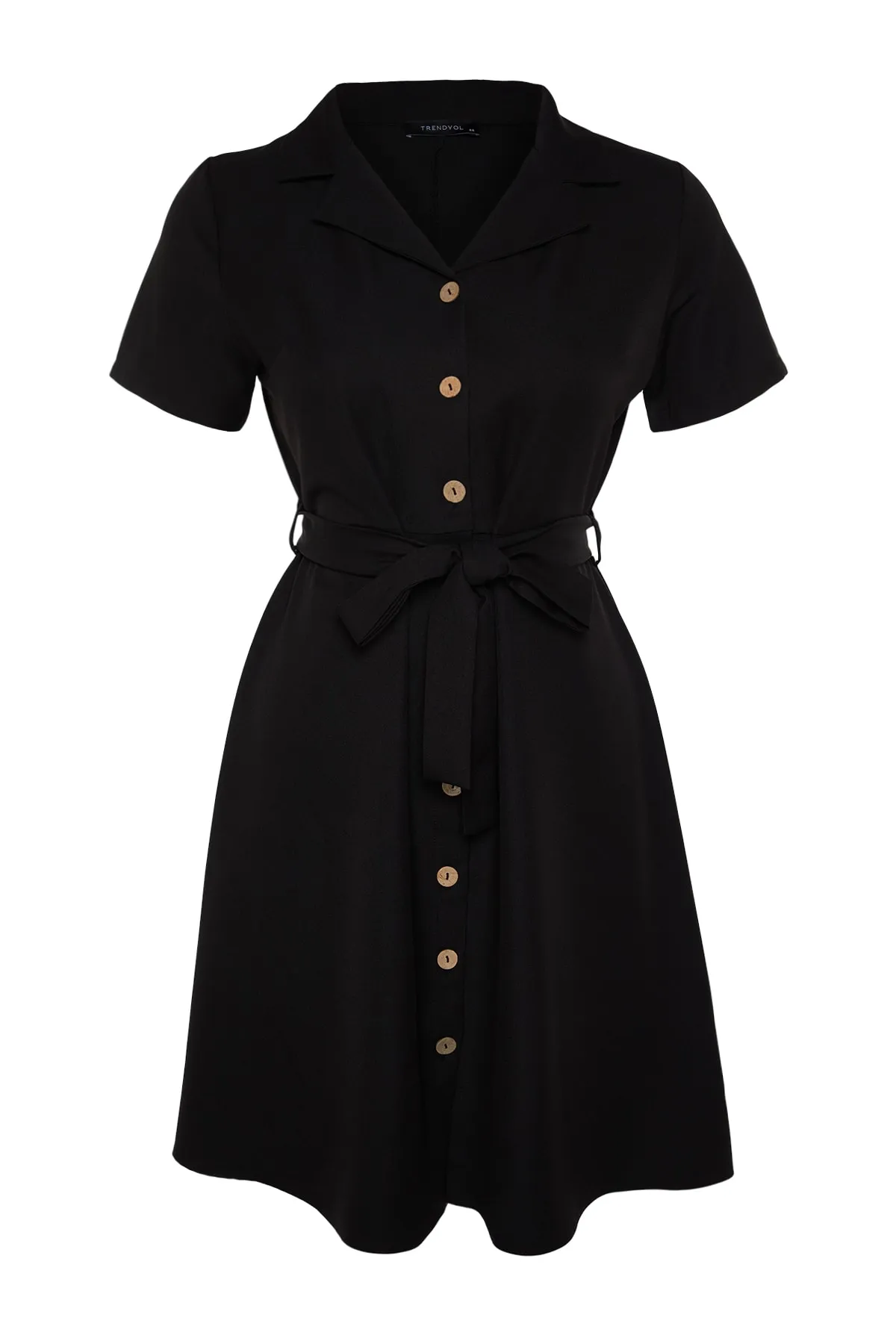 Trendyol Curve  Schwarzes gewebtes Hemdblusenkleid mit Gürtel TBBSS22AH0079