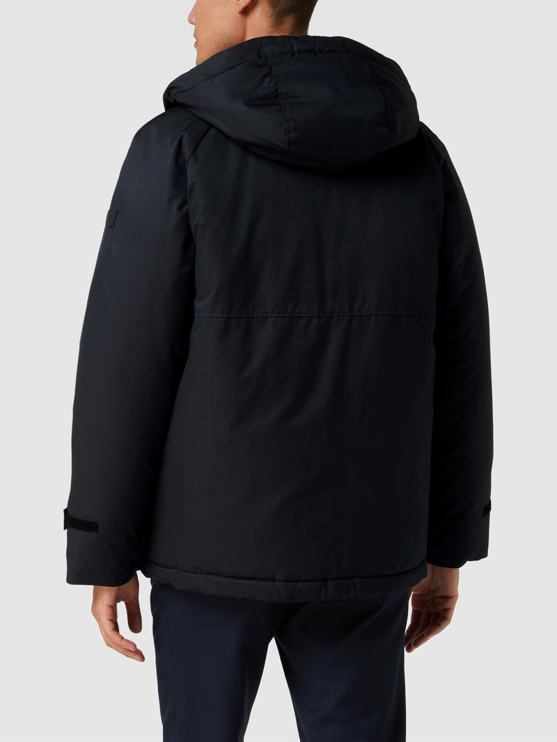 Parka mit Label-Applikation in marineblau