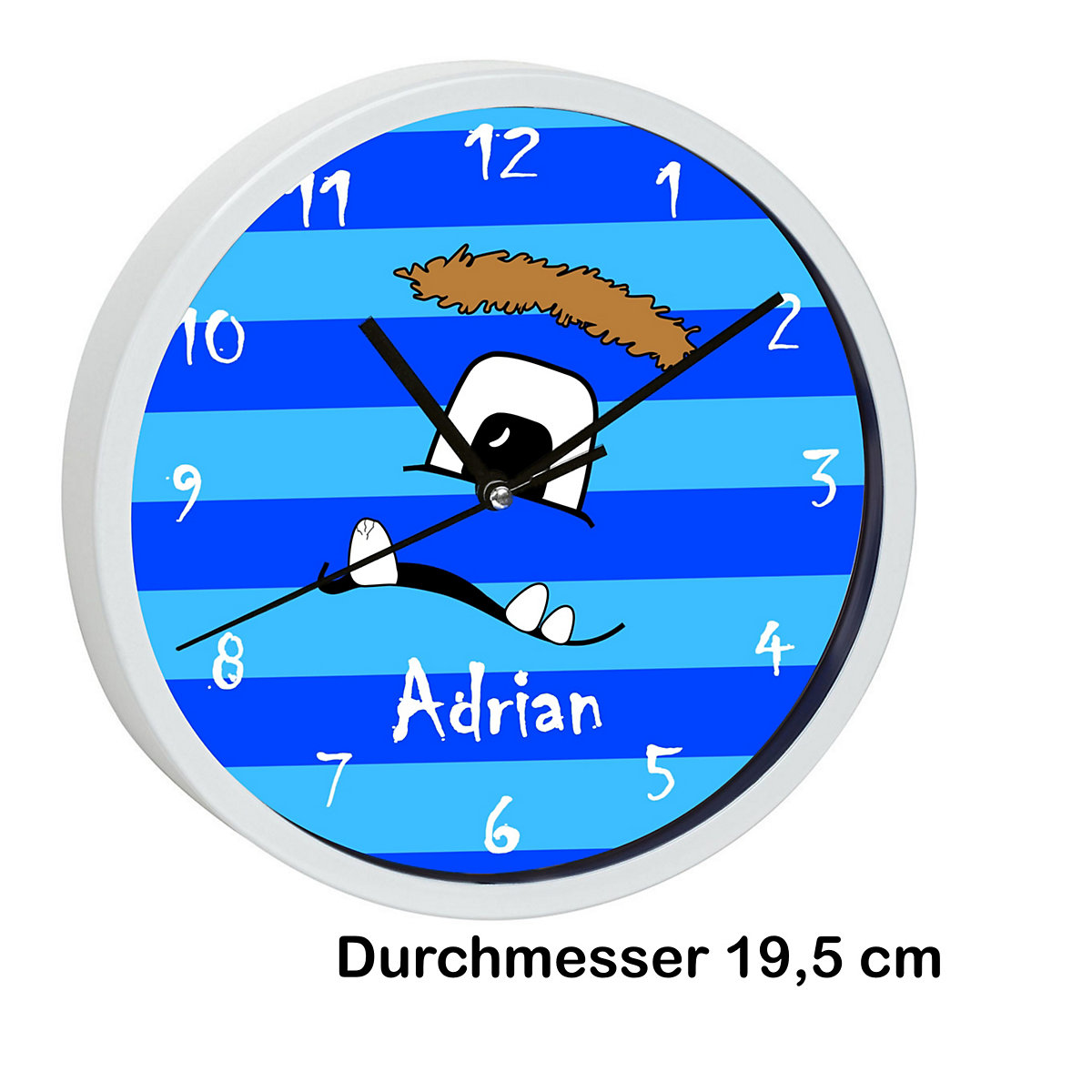 Kinder Wanduhr personalisiert mit Name Monster Streifen blau