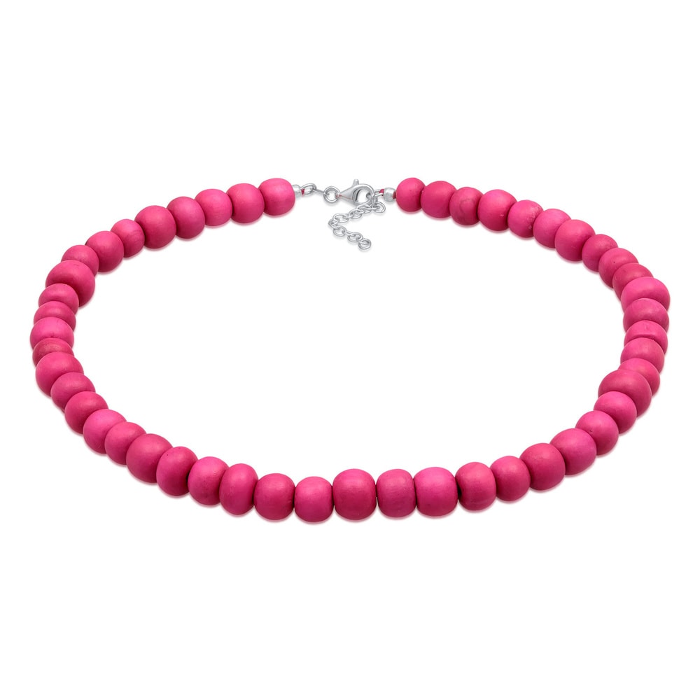 Elli Elli Collier Femmes Choker Beads tendance avec des perles en bois rose en argent  collier