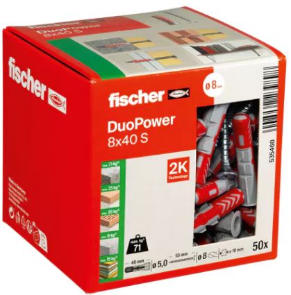 Fischer 535460 DuoPower mufă 8x40 cu șurub 50 bucăți