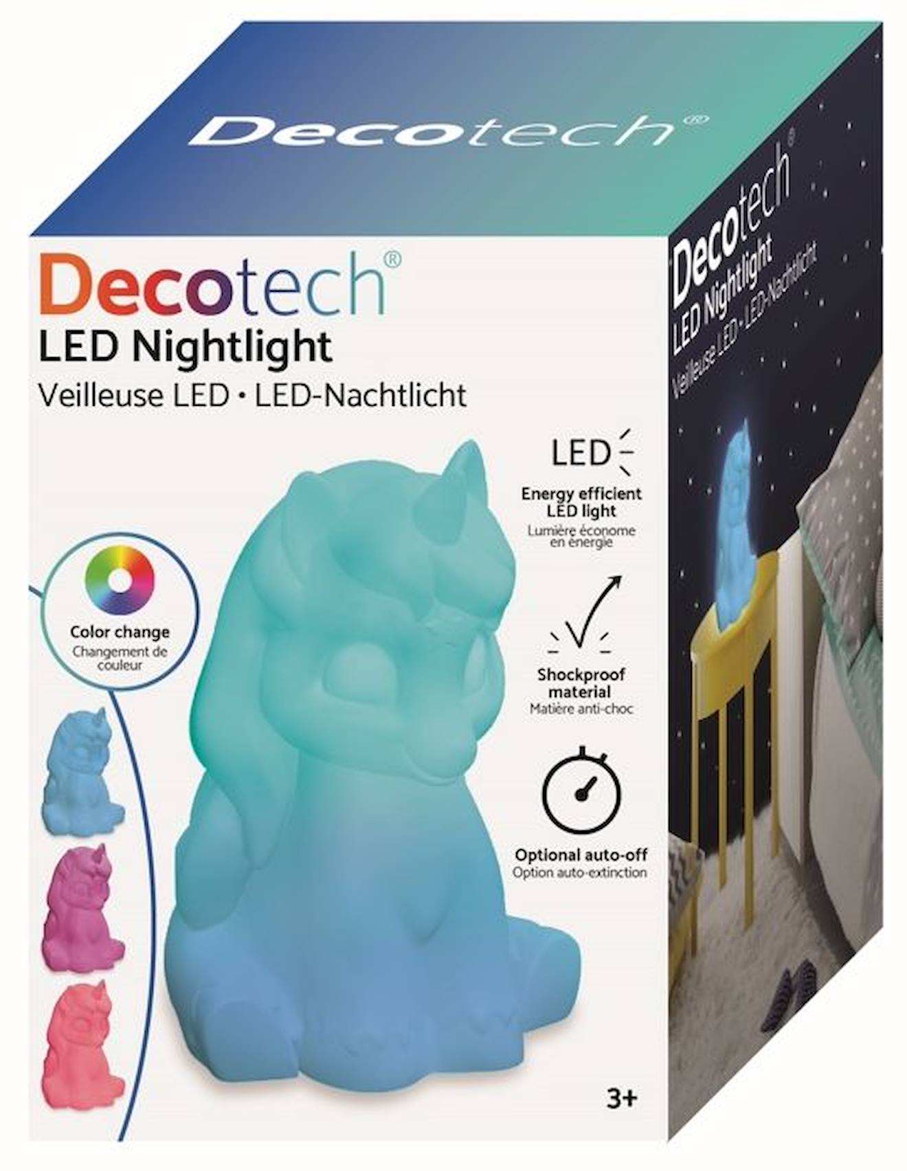 Licorne Veilleuse en 3D env 20 cm avec diffusion lumière en couleurs bleu