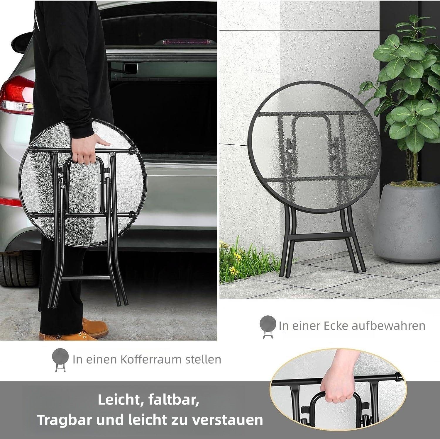 EUGAD Klapptisch (1-St), Beistelltisch mit Metallrahmen, aus gehärtetem Glas