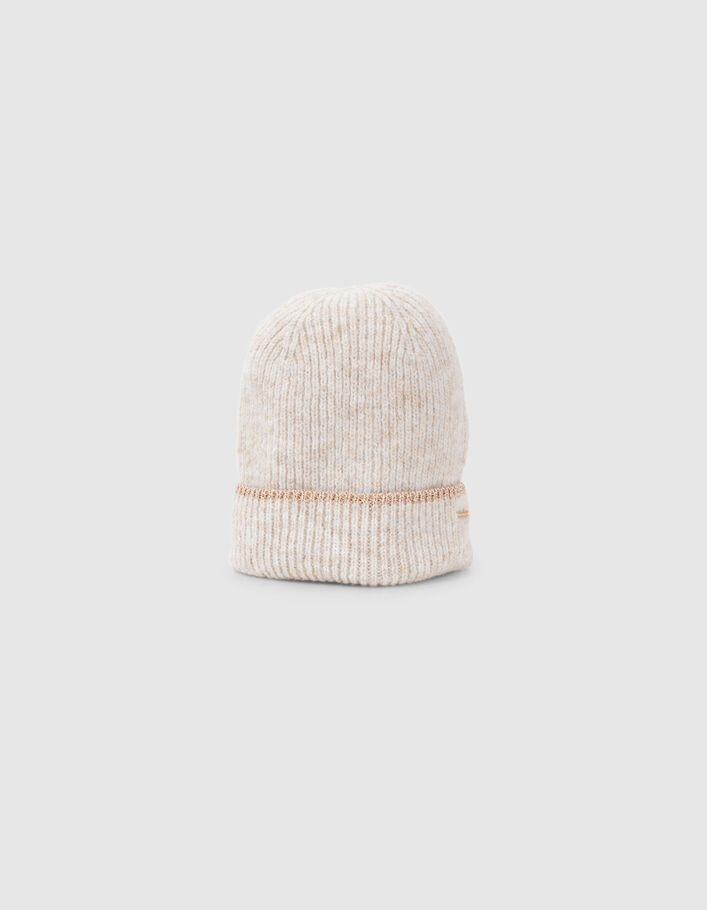 Bonnet beige clair tricot bord lurex fille