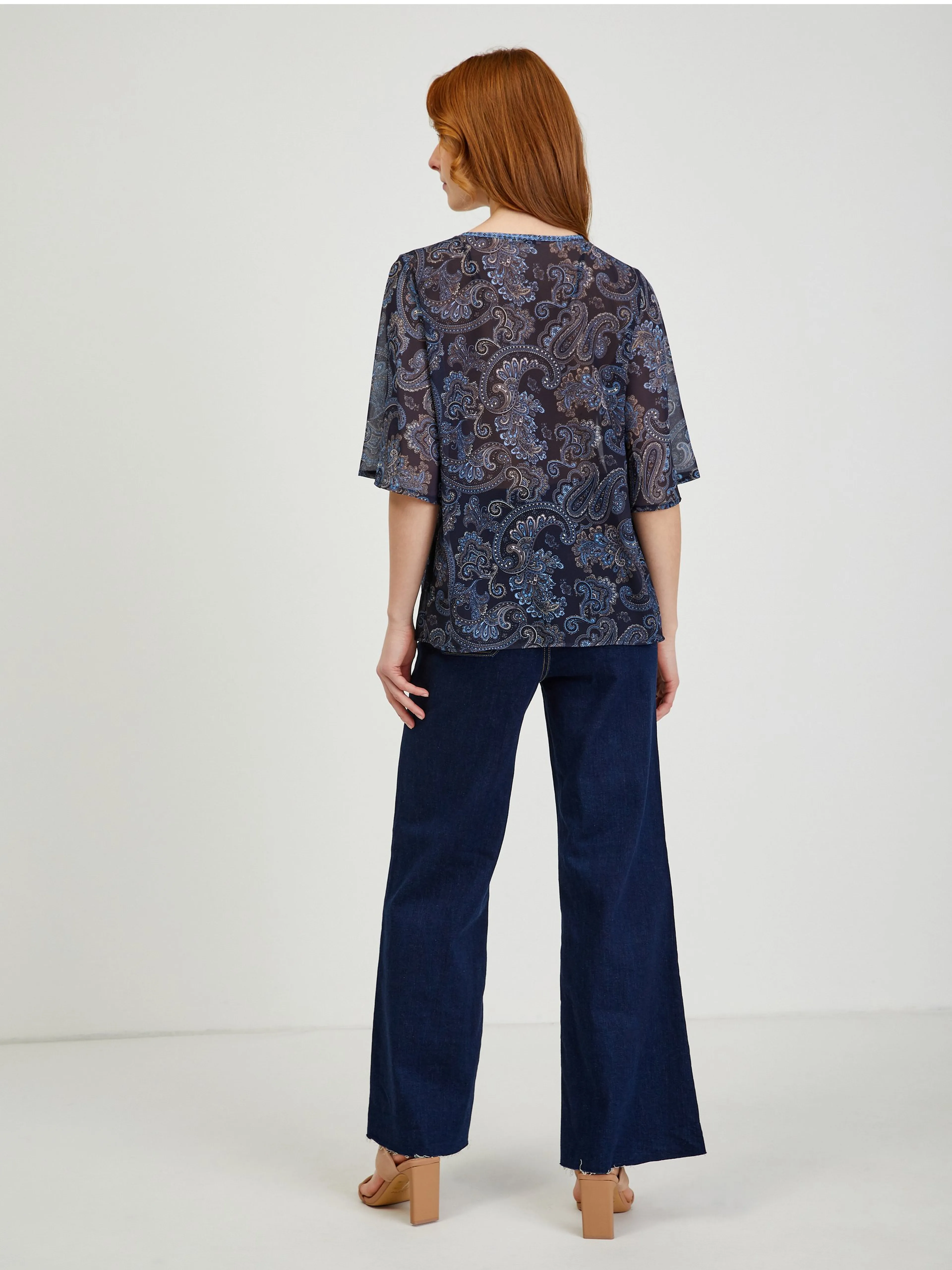 Dunkelblaue gemusterte Damenbluse ORSAY