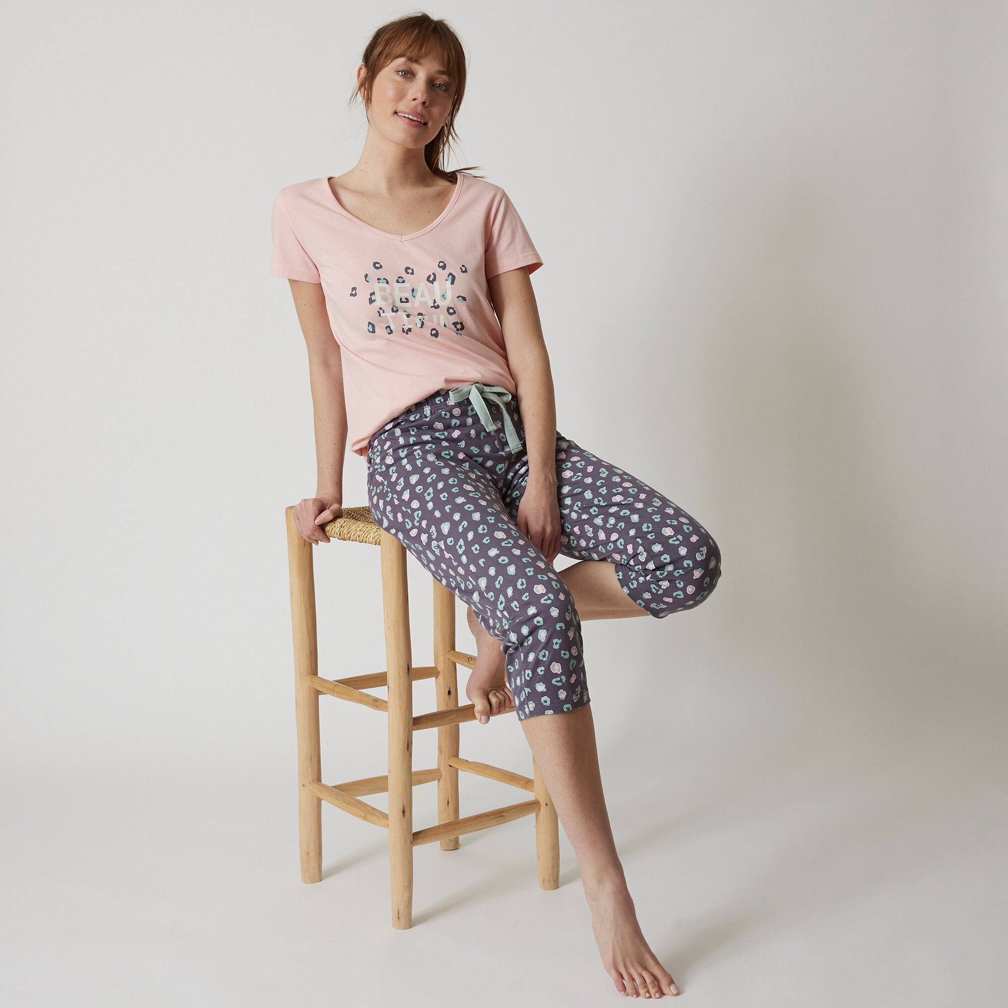 Tee-shirt manches courtes coton uni imprimé placé 