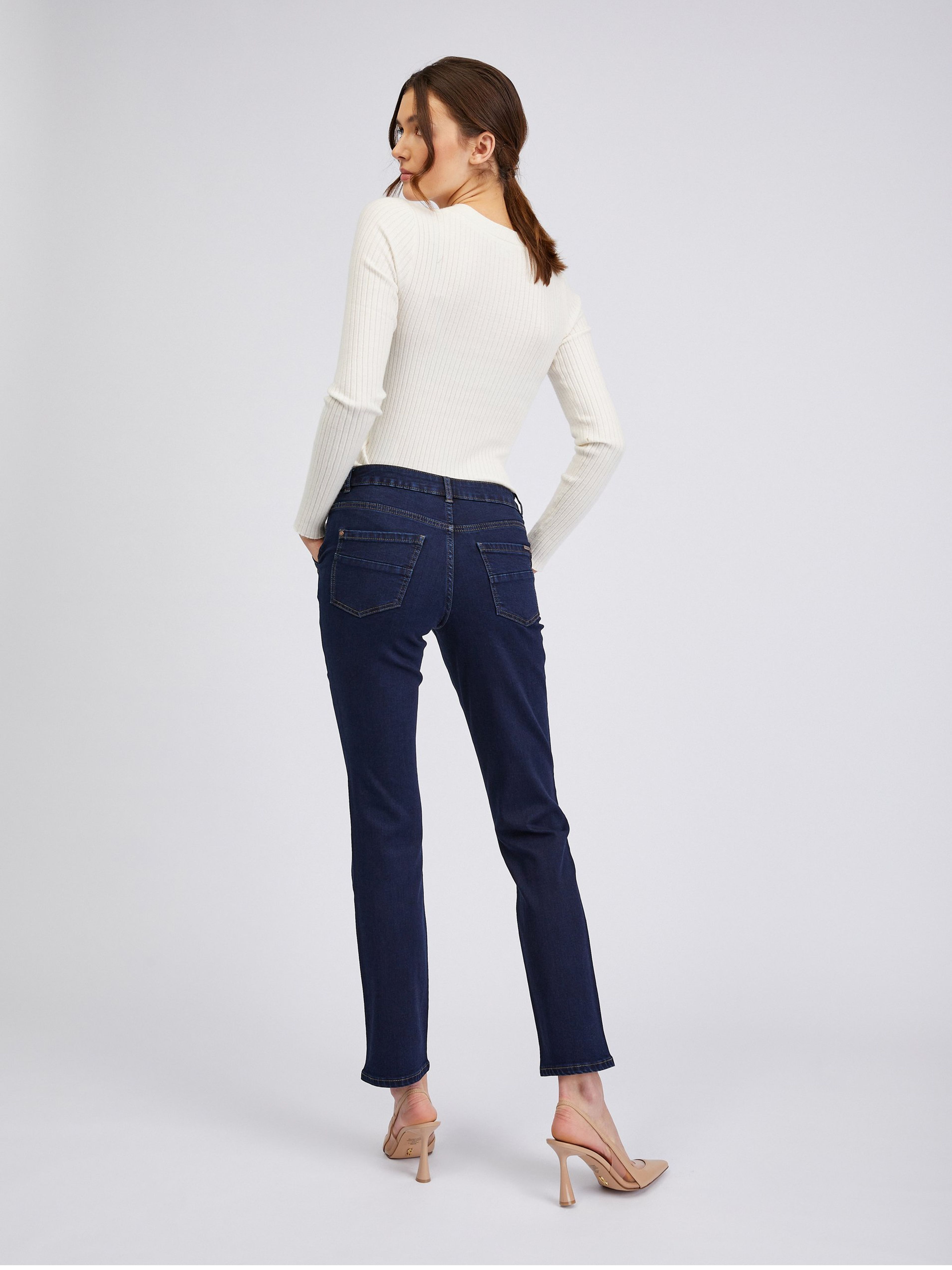 Dunkelblaue Damenjeans in gerader Passform ORSAY
