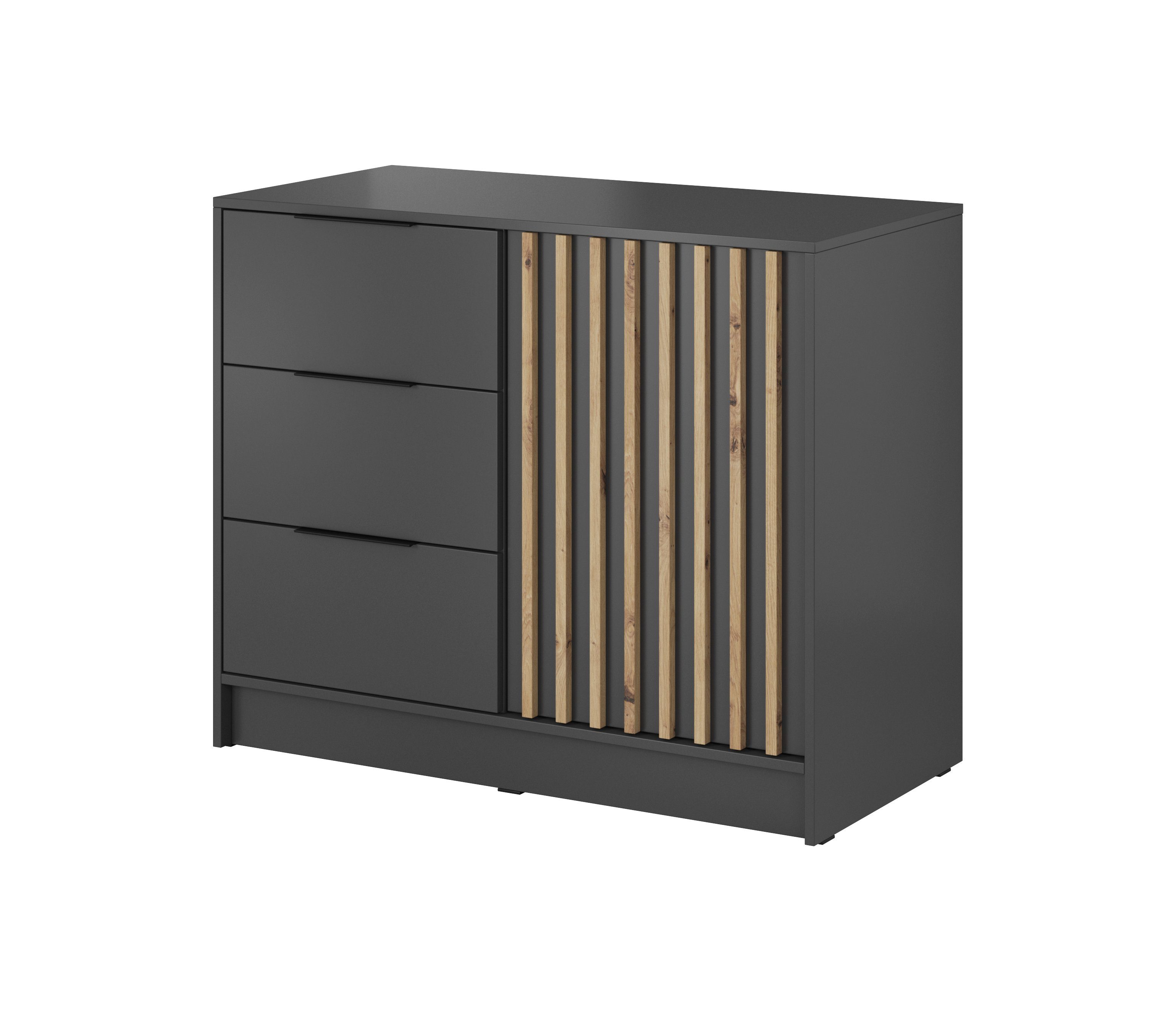 Compleo Kommode Kommode LISA, Sideboard mit Lamellen, drei Schubladen
