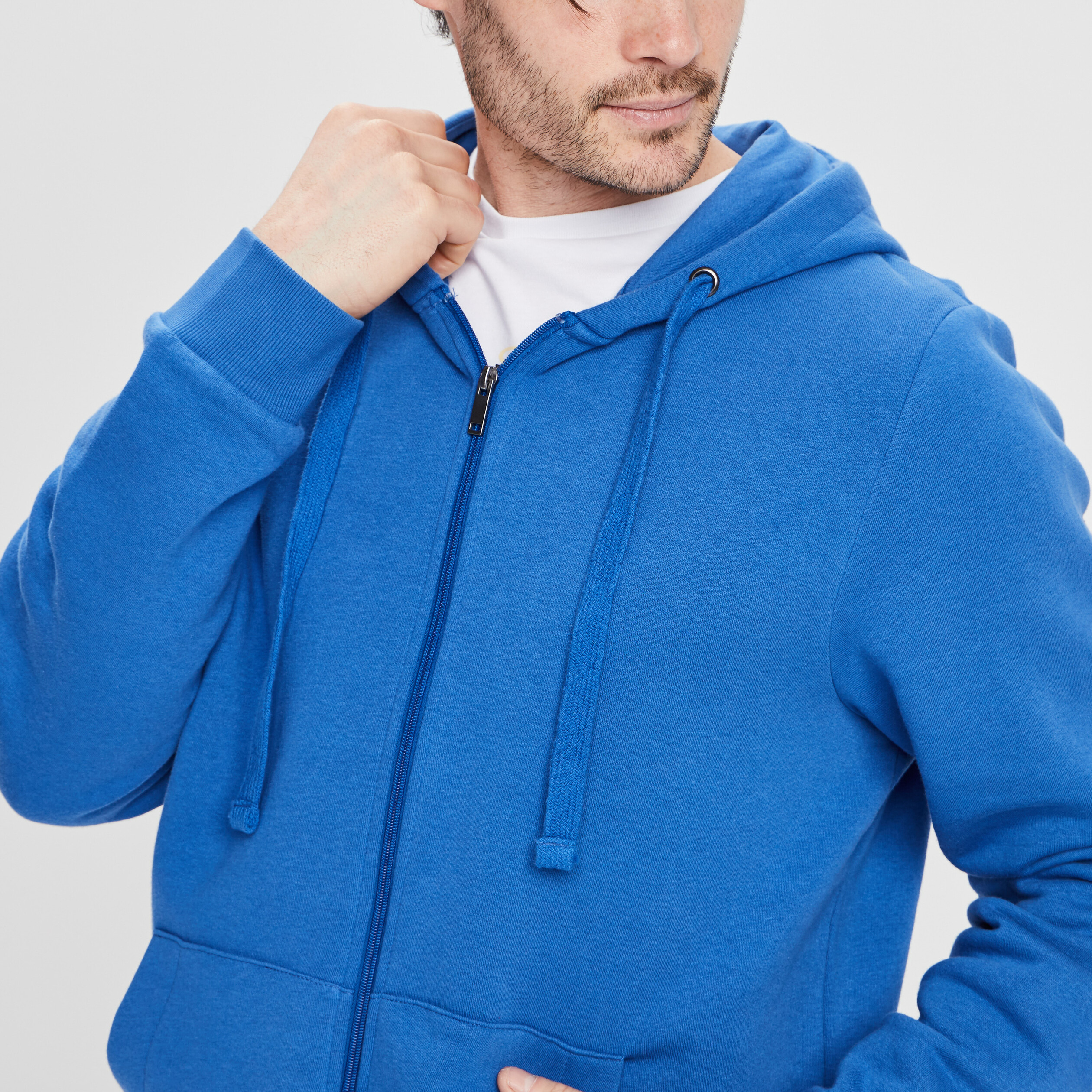Sweat zippé molleton à capuche bleu roi homme | La Halle
