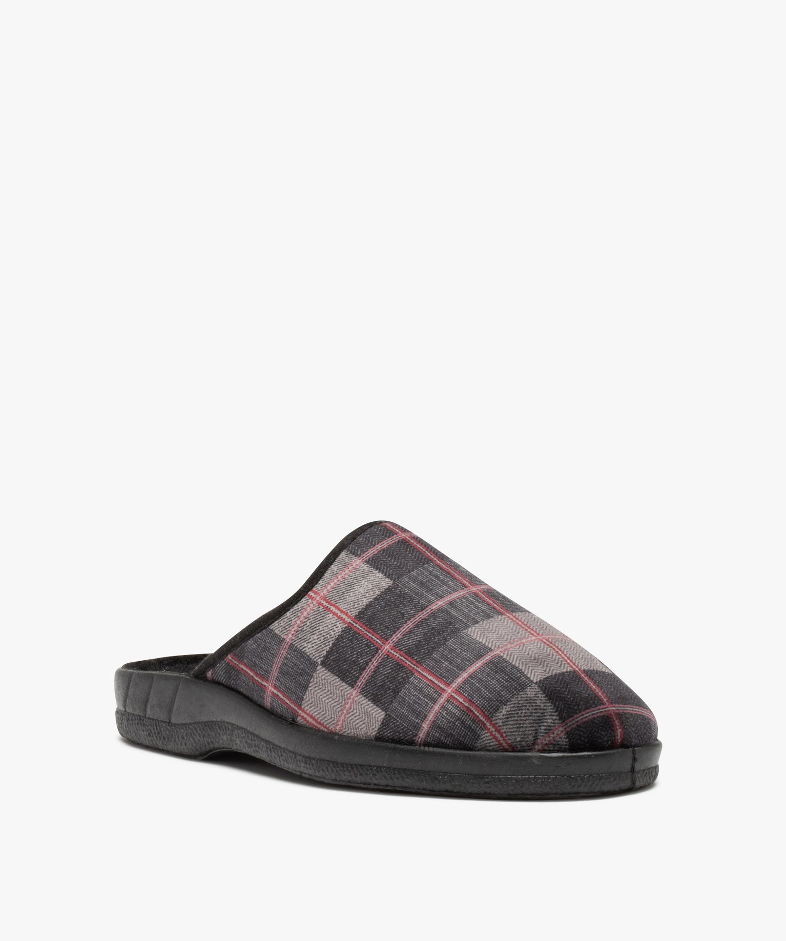Chaussons homme mules en velours à carreaux gris | GEMO