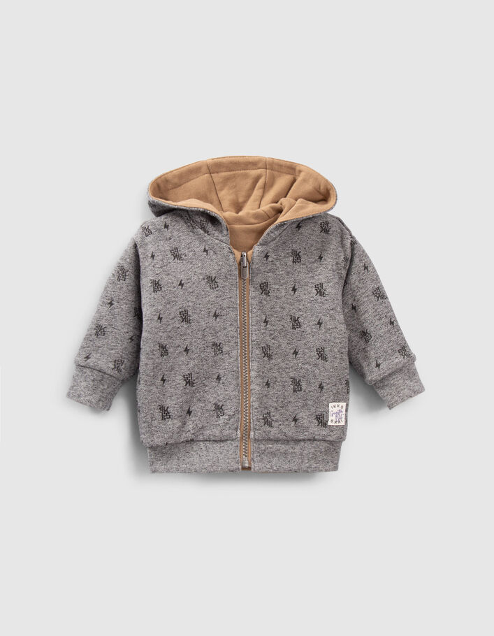 Cardigan réversible camel et gris imprimé bébé garçon
