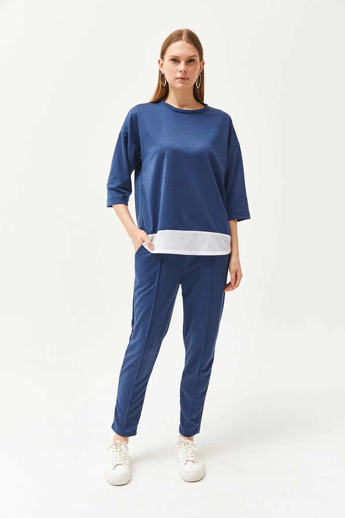Olalook  Indigo-garniertes Oberteil- und Unterteil-Set für Damen TKM-19000274