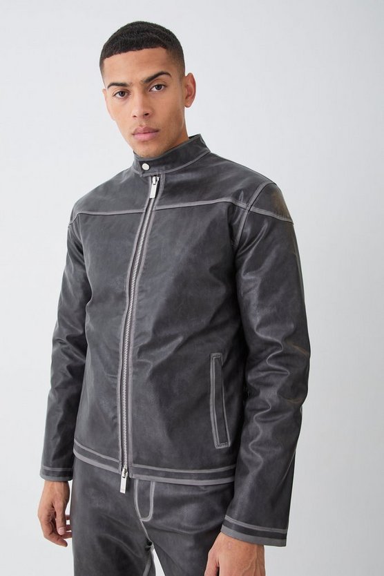 PU-Bikerjacke mit Naht-Detail