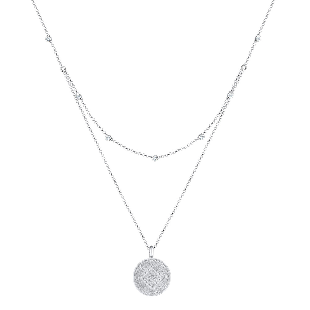 Elli Elli Collier Femmes Couches Look Pièce de Monnaie Plaquette Vintage avec Cristaux collier
