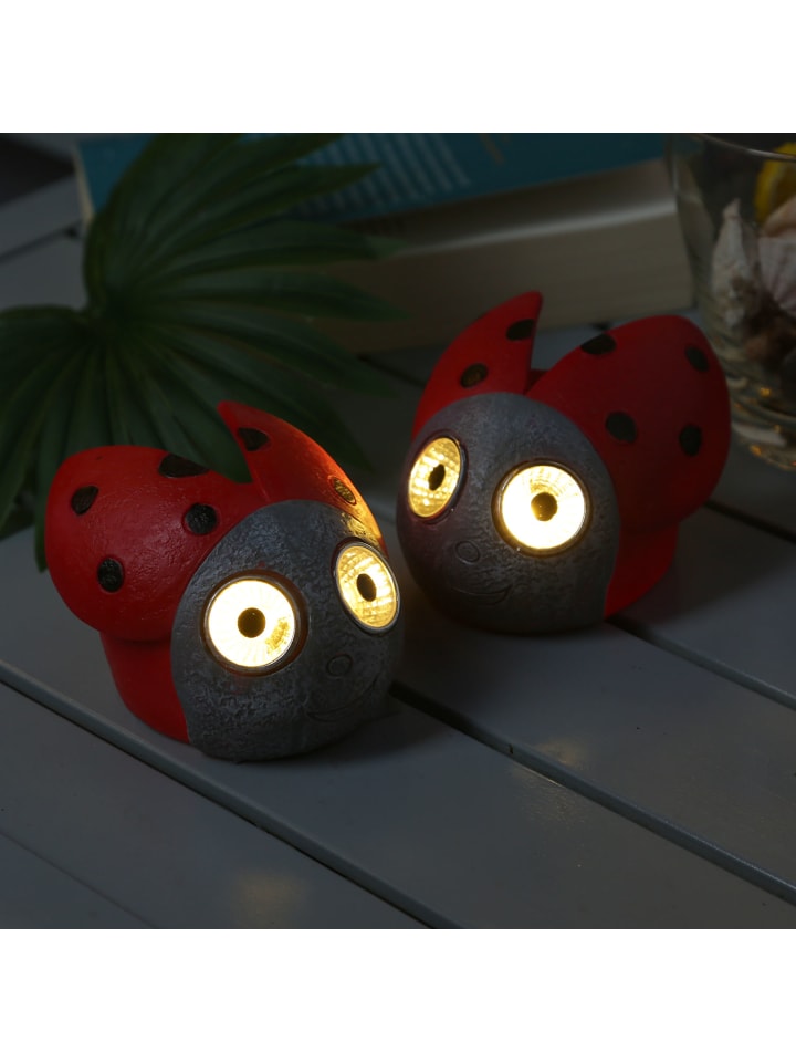 MARELIDA 2x LED Solar Marienkäfer Gartenfigur D: 9cm in rot günstig kaufen onesize