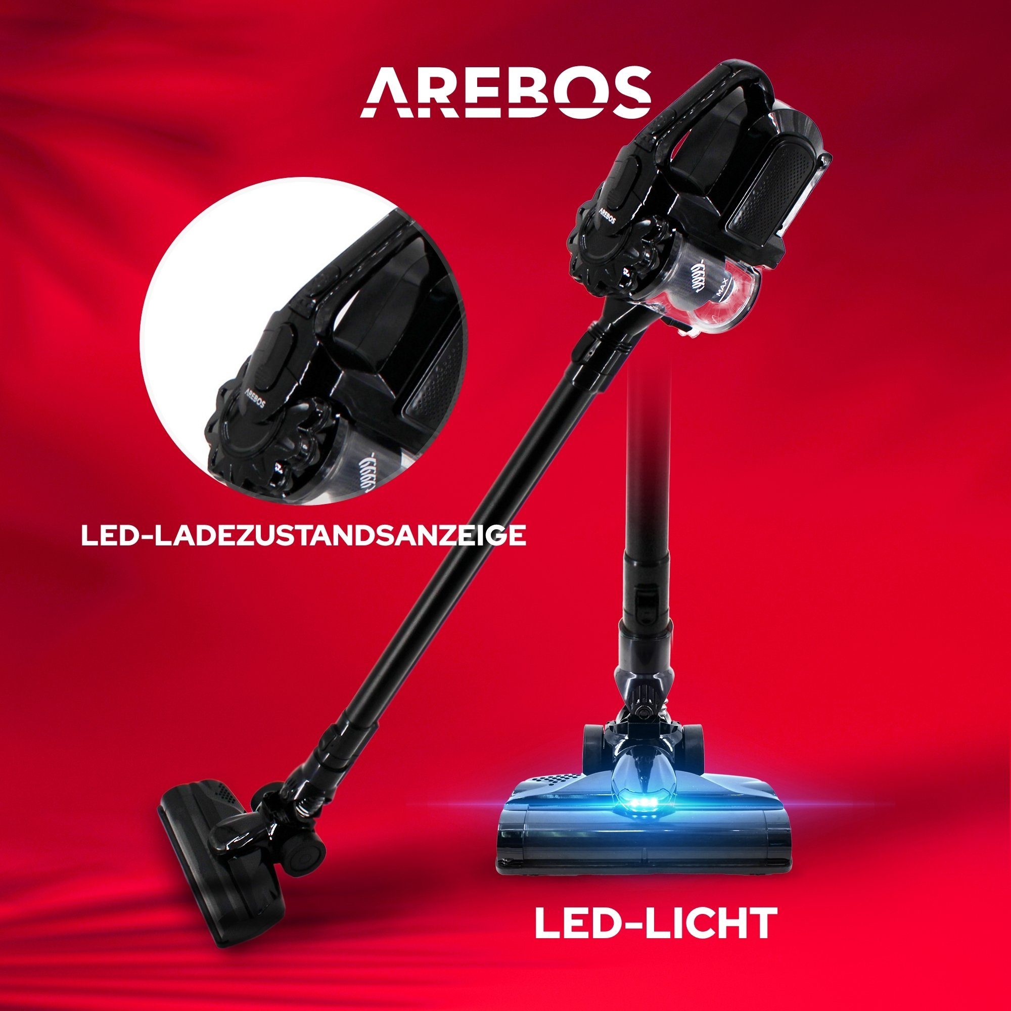 Arebos Akku-Handstaubsauger Lithium-Ionen-Akku Staubsauger, 2-in-1 Hand- und Bodenstaubsauger, 200,00 W, beutellos