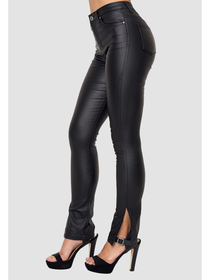 Newplay Lederoptik Hose Skinny Jeans Gefüttert High Waist in Schwarz günstig kaufen