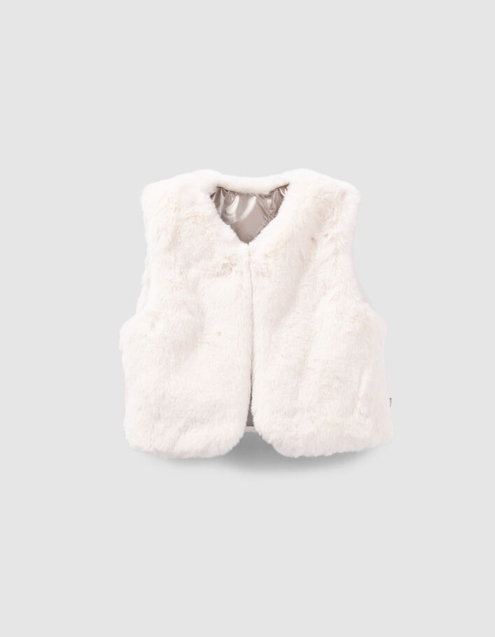 Gilet réversible doré et écru fourré bébé fille